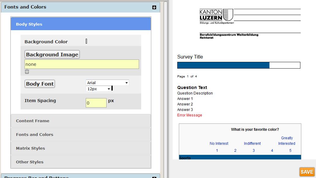 Umfrage Online Survey Layout