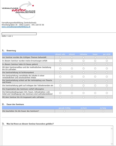 Online Umfrage Verwaltungsweiterbildung Zentralschweiz